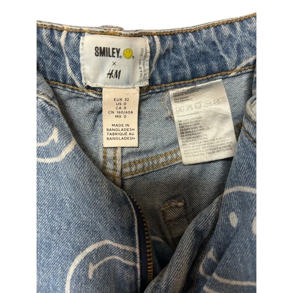Smiley x H&M smiley Face Wide Leg Straight Leg Smiley Face denim Jeans Size 0